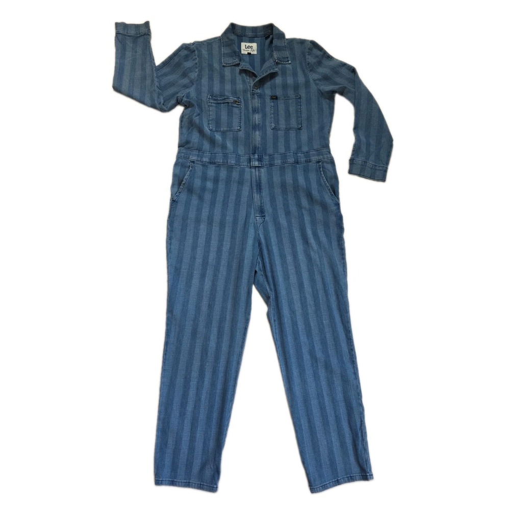 Lee Union-Alls Denim Jumpsuit Railroad Stripe Utility Coveralls - Size XL